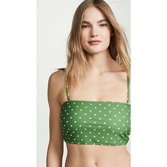 Mink Pink Womens Bikini Bathing Suit Top Size L NWT Green Polka Dot Strapless - Picture 1 of 9